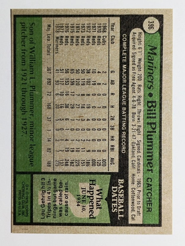 1979 Topps #396 Bill Plummer (EXMT)