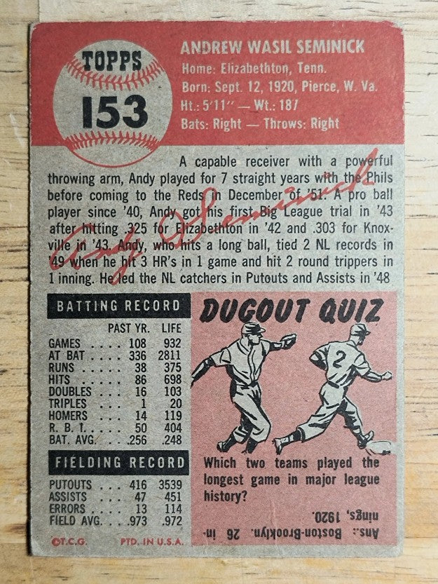 1953 Topps #153 Andy Seminick DP (GOOD)