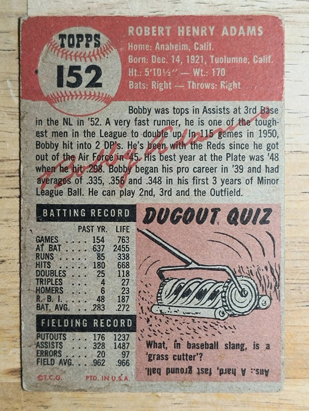 1953 Topps #152 Bob Adams DP (GOOD)