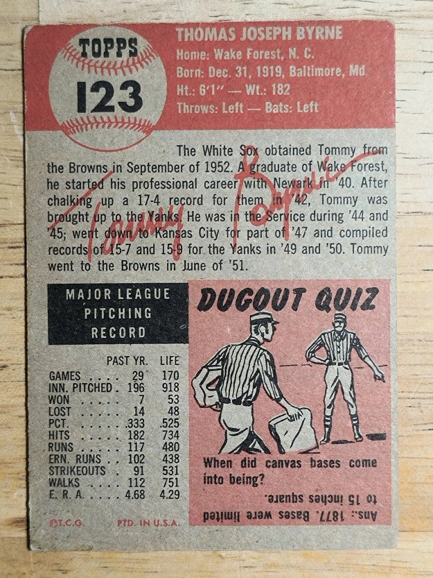 1953 Topps #123 Tommy Byrne DP (VG)