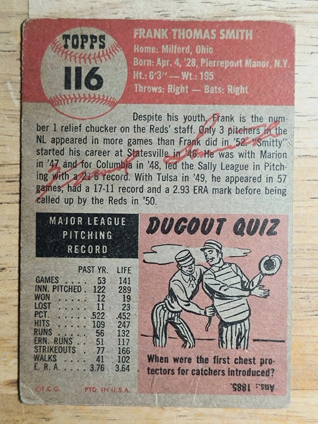 1953 Topps #116 Frank Smith DP (GOOD)