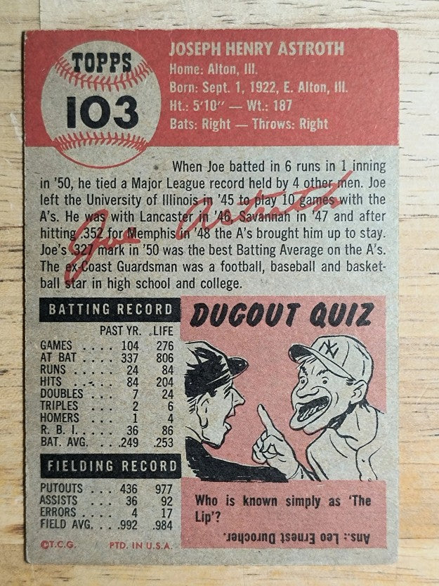 1953 Topps #103 Joe Astroth DP (VG)