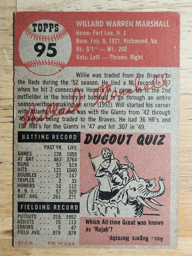1953 Topps #95 Willard Marshall DP (VGEX)