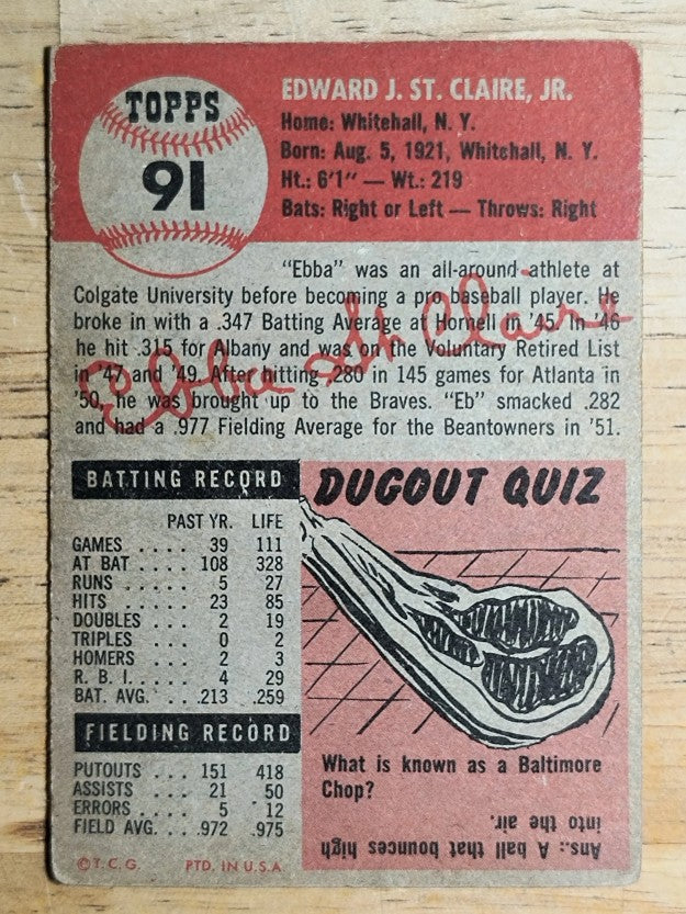 1953 Topps #91 Ebba St.Claire DP (VG)