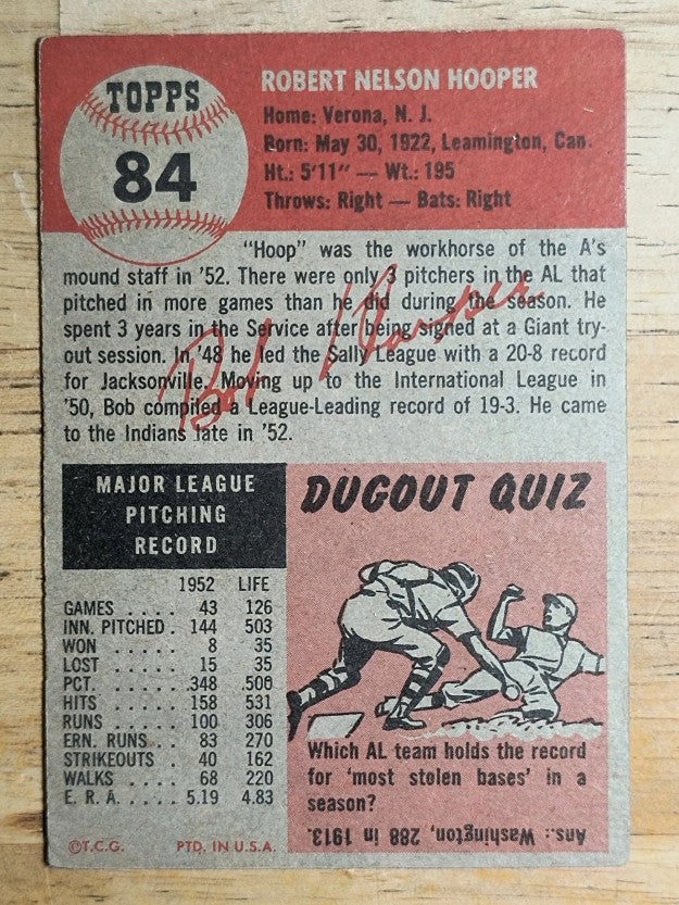 1953 Topps #84 Bob Hooper DP (VGEX)