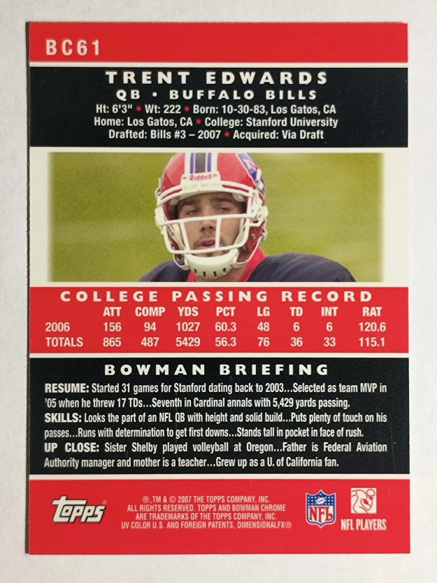 2007 Bowman Chrome #BC61 Trent Edwards RC