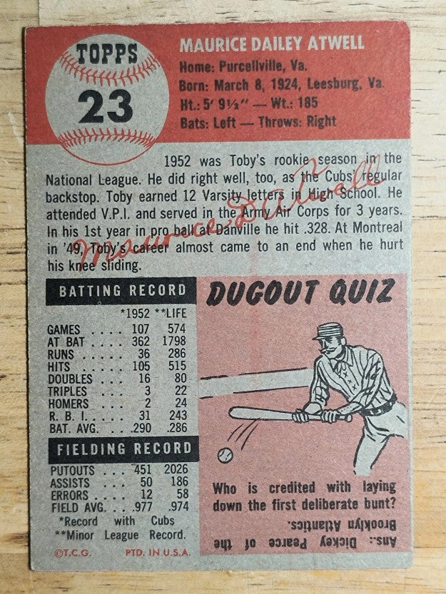 1953 Topps #23 Toby Atwell DP (POOR)