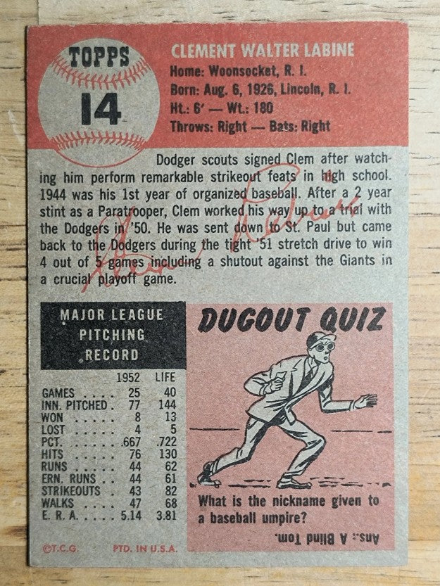 1953 Topps #14 Clem Labine DP (VGEX)