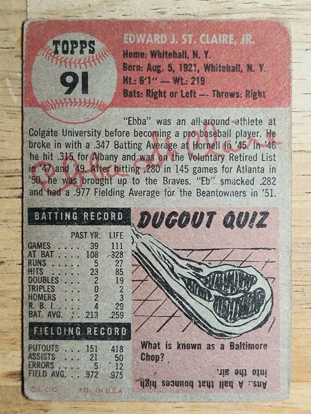 1953 Topps #91 Ebba St.Claire DP (POOR)
