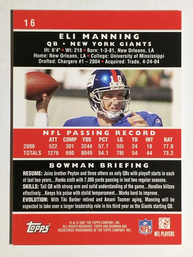 2007 Bowman Gold #16 Eli Manning