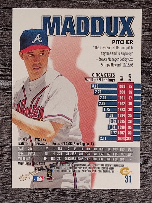 1998 Circa Thunder #31 Greg Maddux