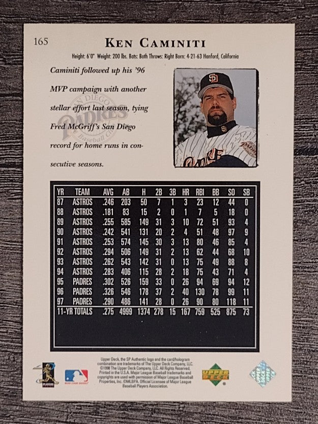 1998 SP Authentic #165 Ken Caminiti