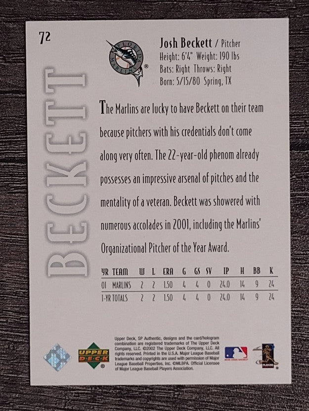 2002 SP Authentic #72 Josh Beckett