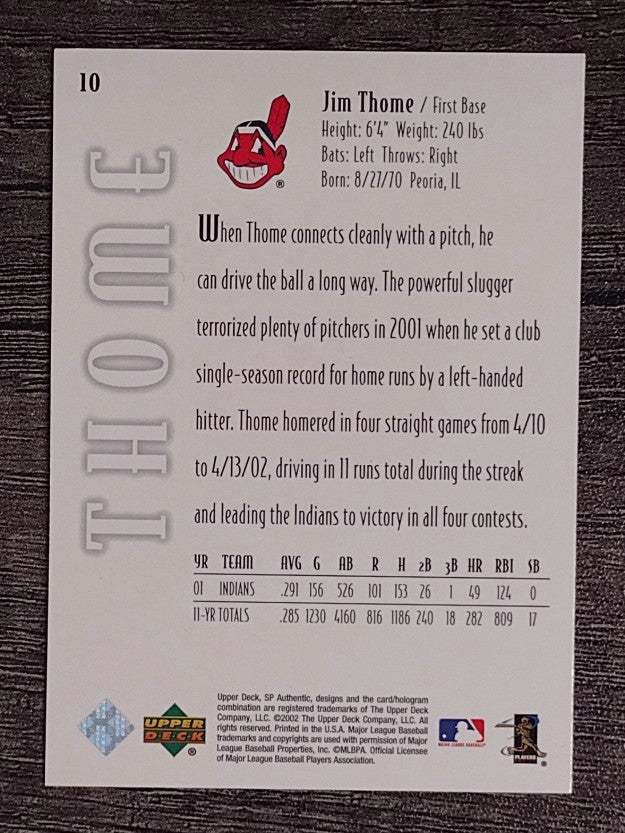 2002 SP Authentic #10 Jim Thome