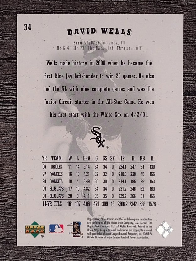 2001 SP Authentic #34 David Wells