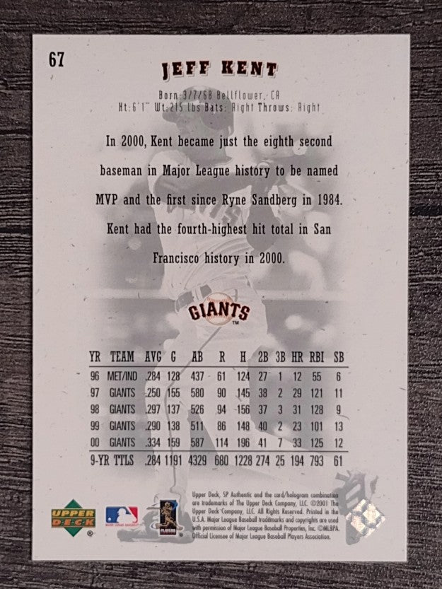 2001 SP Authentic #67 Jeff Kent
