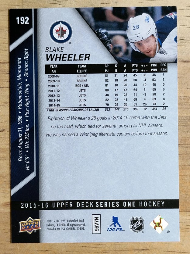2015-16 Upper Deck #192 Blake Wheeler