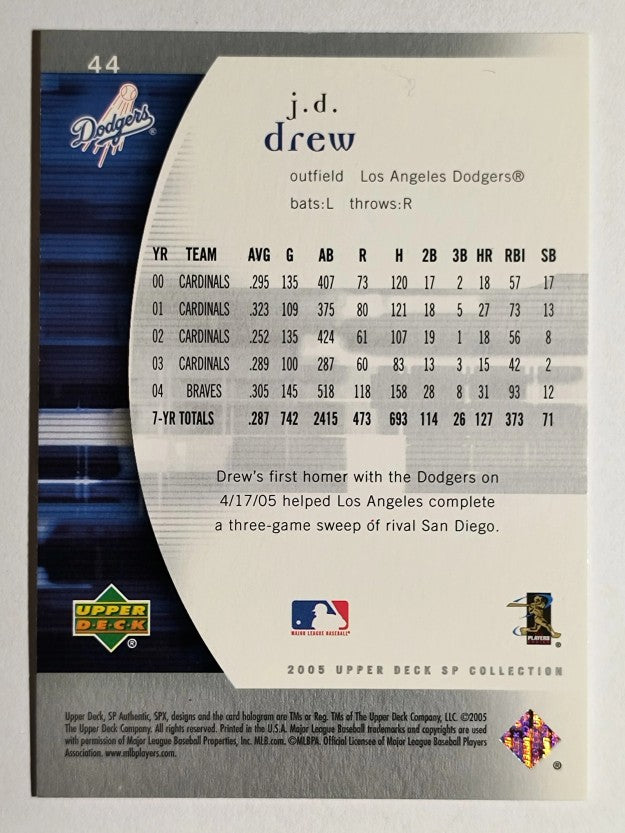 2005 SP Authentic #44 J.D. Drew