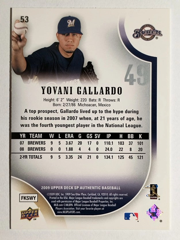 2009 SP Authentic #53 Yovani Gallardo