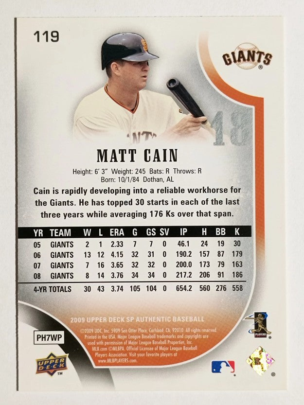 2009 SP Authentic #119 Matt Cain