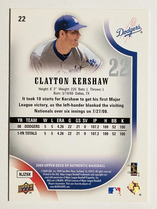2009 SP Authentic #22 Clayton Kershaw