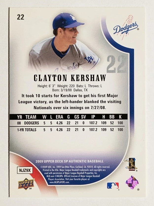 2009 SP Authentic #22 Clayton Kershaw