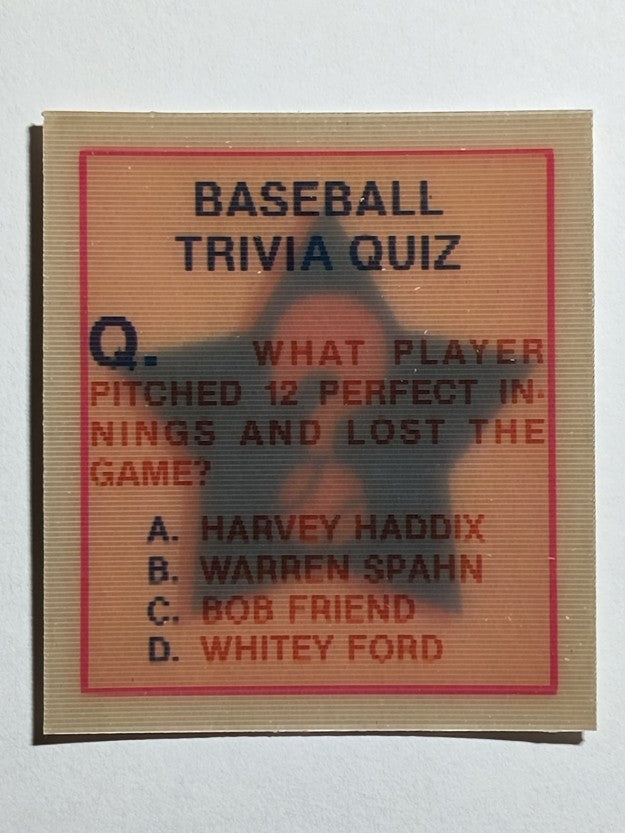 1986 Sportflics Trivia #52 Baseball Trivia Quiz