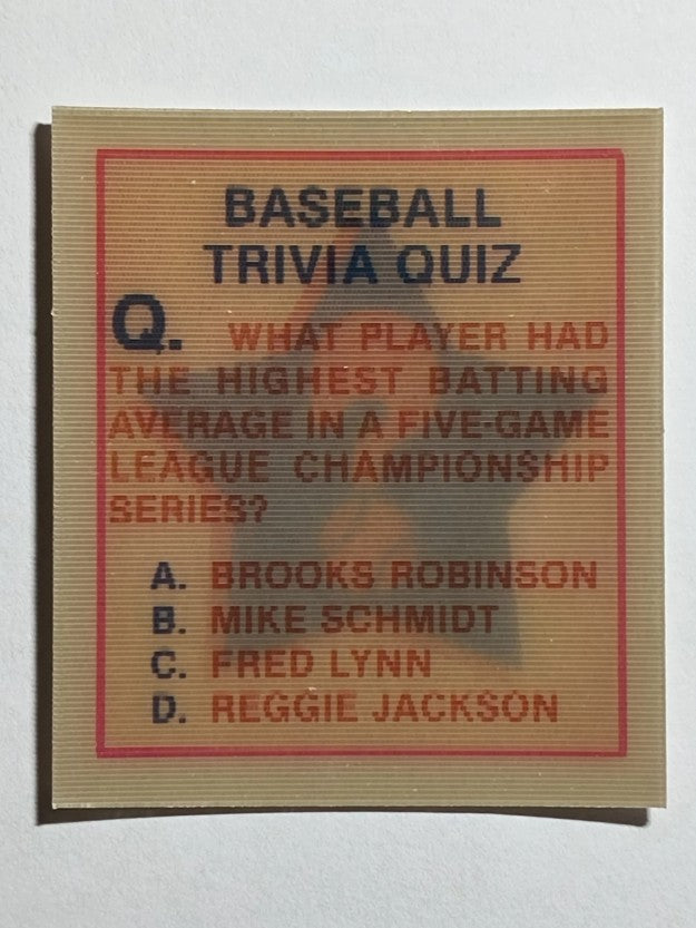 1986 Sportflics Trivia #33 Baseball Trivia Quiz