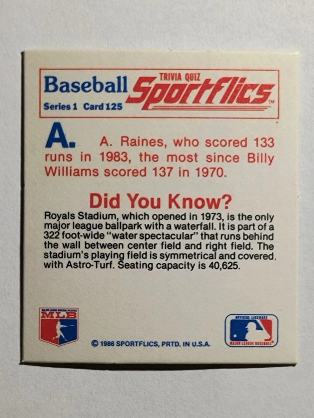 1986 Sportflics Trivia #125 Baseball Trivia Quiz