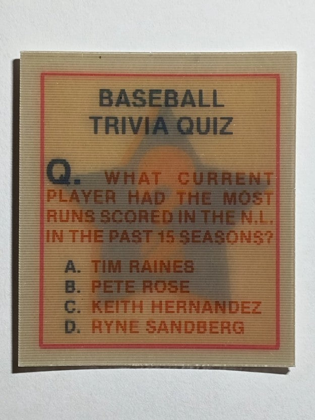 1986 Sportflics Trivia #125 Baseball Trivia Quiz