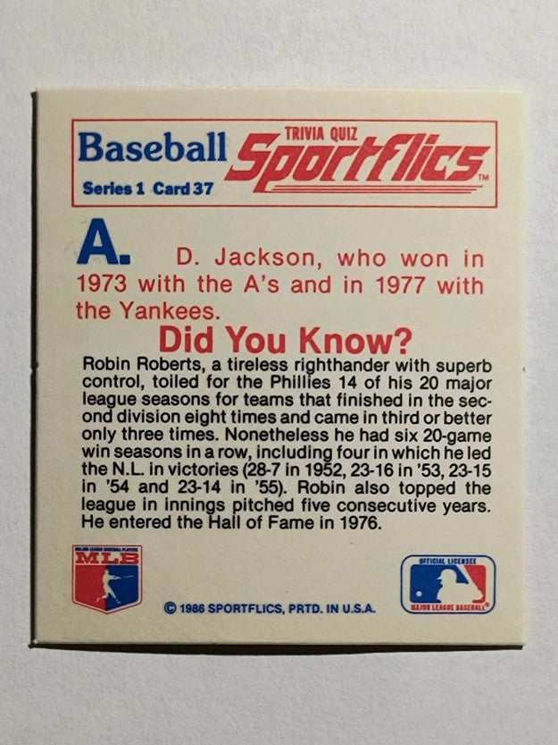 1986 Sportflics Trivia #37 Baseball Trivia Quiz