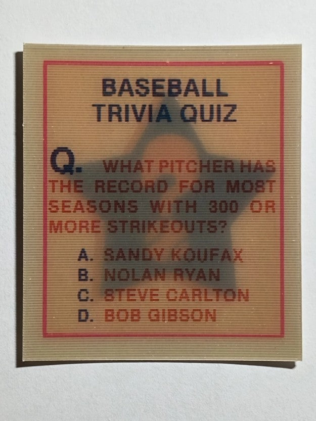 1986 Sportflics Trivia #31 Baseball Trivia Quiz