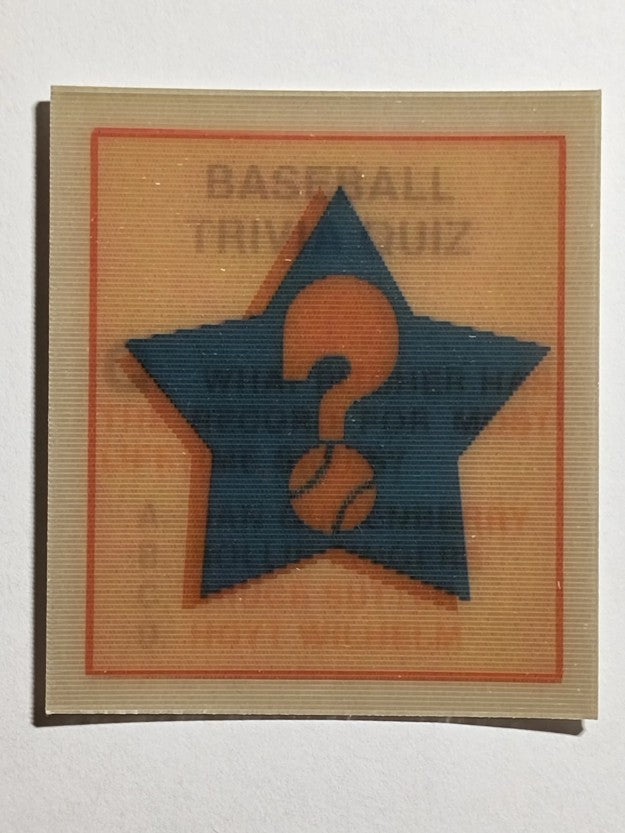 1986 Sportflics Trivia #58a Baseball Trivia Quiz/Rollie Fingers answer