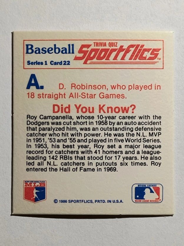 1986 Sportflics Trivia #22 Baseball Trivia Quiz