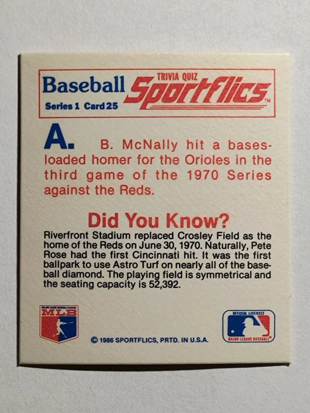 1986 Sportflics Trivia #25 Baseball Trivia Quiz