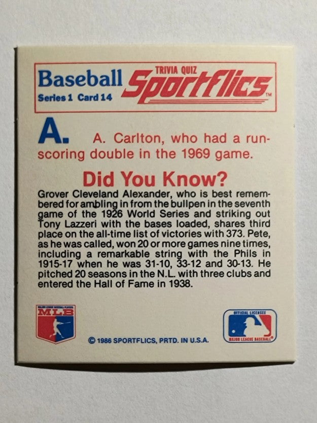 1986 Sportflics Trivia #14 Baseball Trivia Quiz