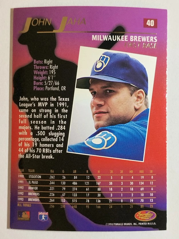 1994 Sportflics #40 John Jaha