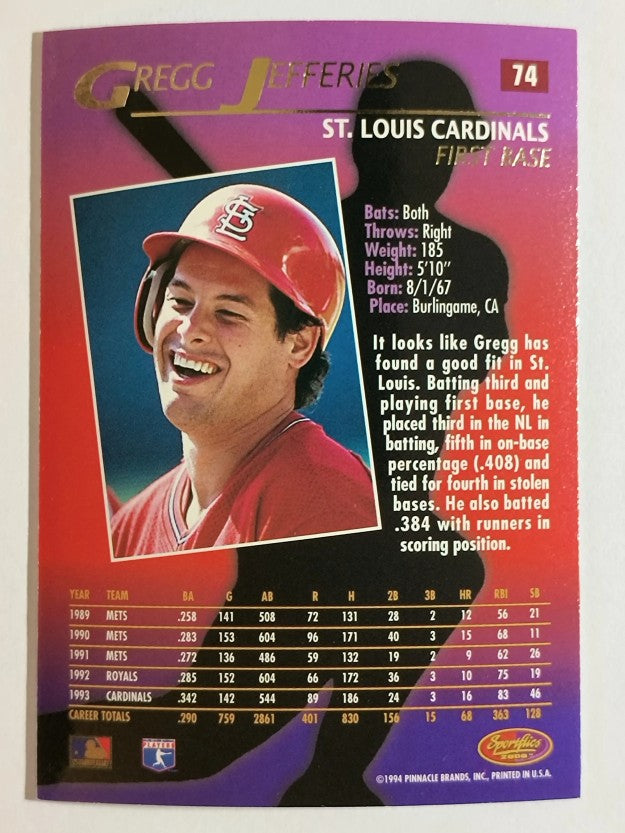 1994 Sportflics #74 Gregg Jefferies