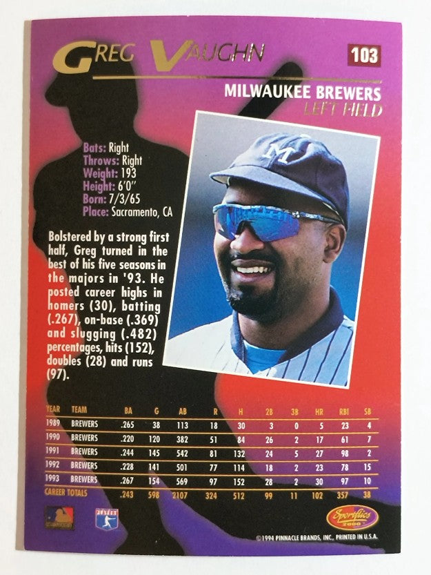 1994 Sportflics #103 Greg Vaughn