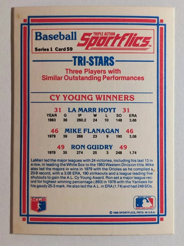 1986 Sportflics #59 Mike Flanagan/Ron Guidry/Lamarr Hoyt