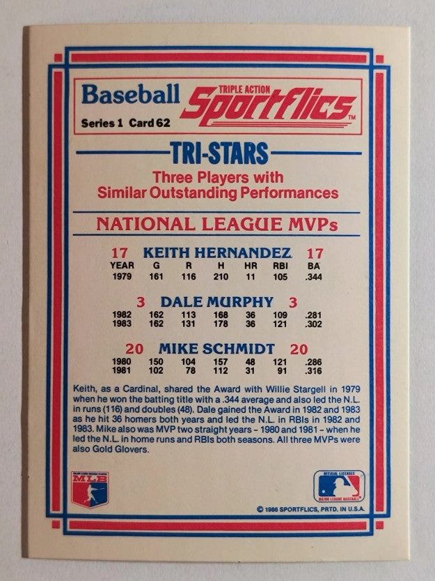 1986 Sportflics #62 Keith Hernandez/Dale Murphy/Mike Schmidt