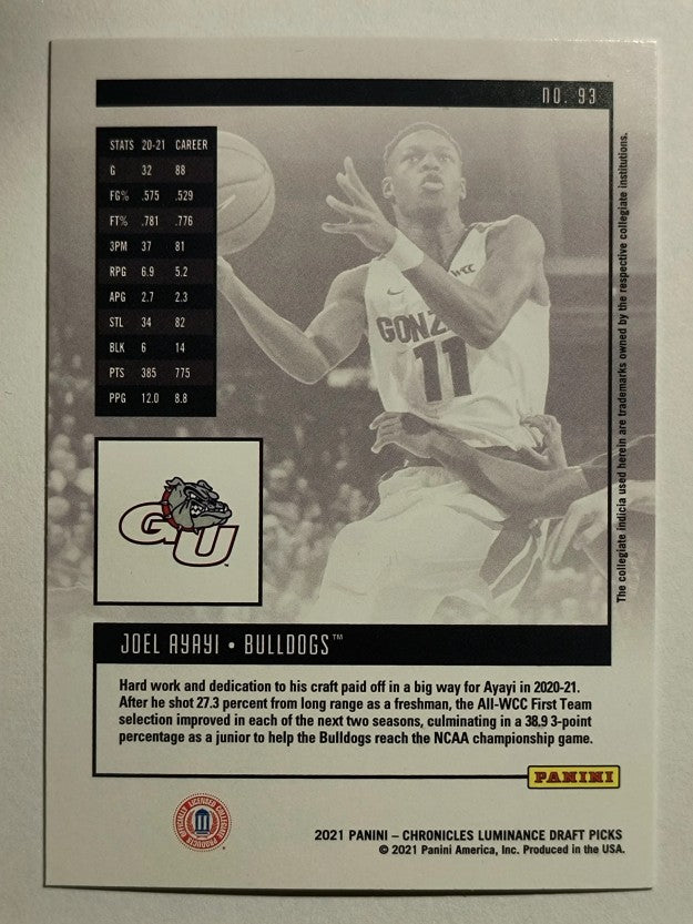 2021-22 Panini Chronicles Draft Picks #93 Joel Ayayi/Luminance