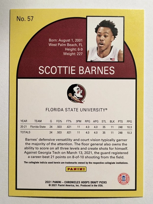 2021-22 Panini Chronicles Draft Picks #57 Scottie Barnes/Hoops Retro