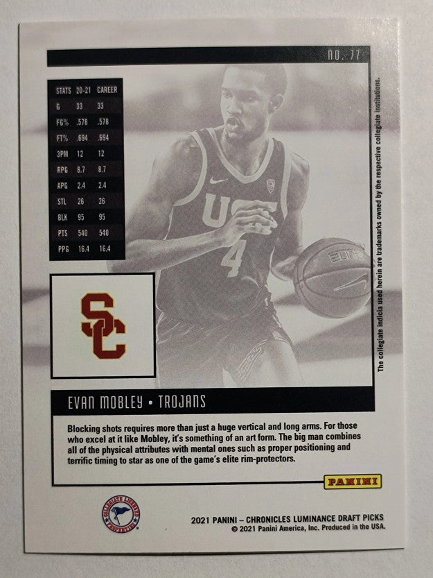 2021-22 Panini Chronicles Draft Picks #77 Evan Mobley/Luminance