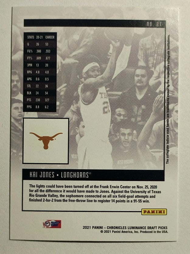 2021-22 Panini Chronicles Draft Picks #87 Kai Jones/Luminance
