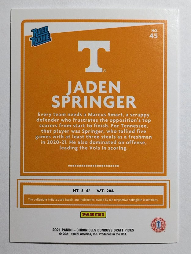 2021-22 Panini Chronicles Draft Picks #45 Jaden Springer/Donruss