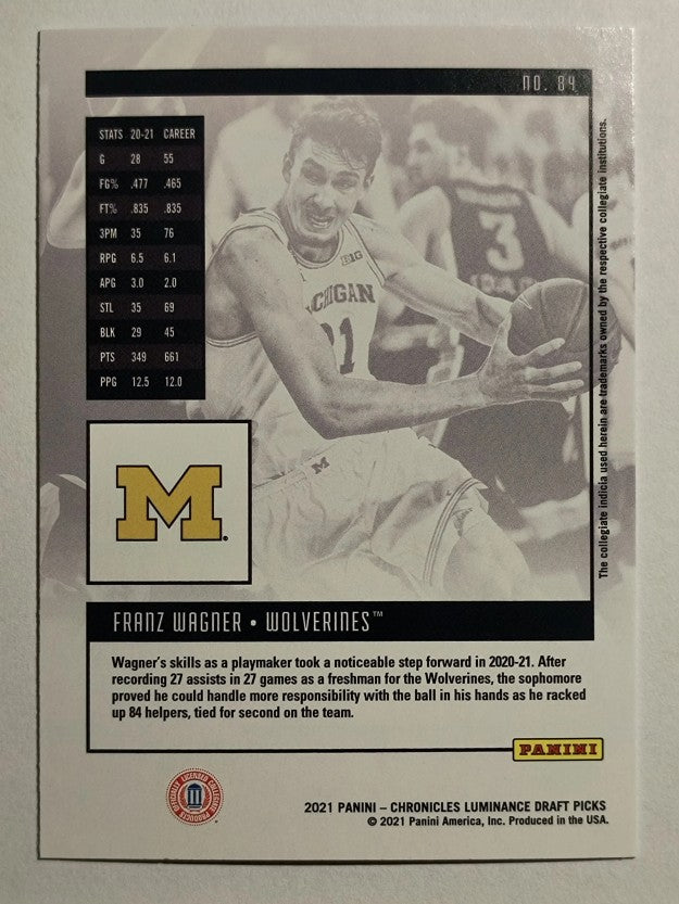 2021-22 Panini Chronicles Draft Picks #84 Franz Wagner/Luminance