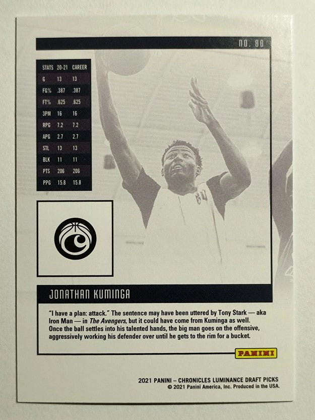 2021-22 Panini Chronicles Draft Picks #80 Jonathan Kuminga/Luminance