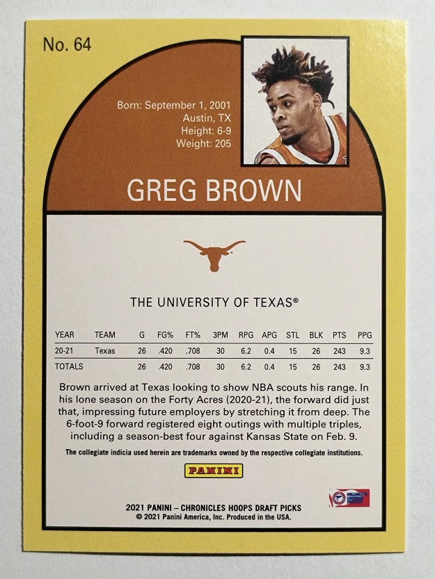 2021-22 Panini Chronicles Draft Picks #64 Greg Brown III/Hoops Retro