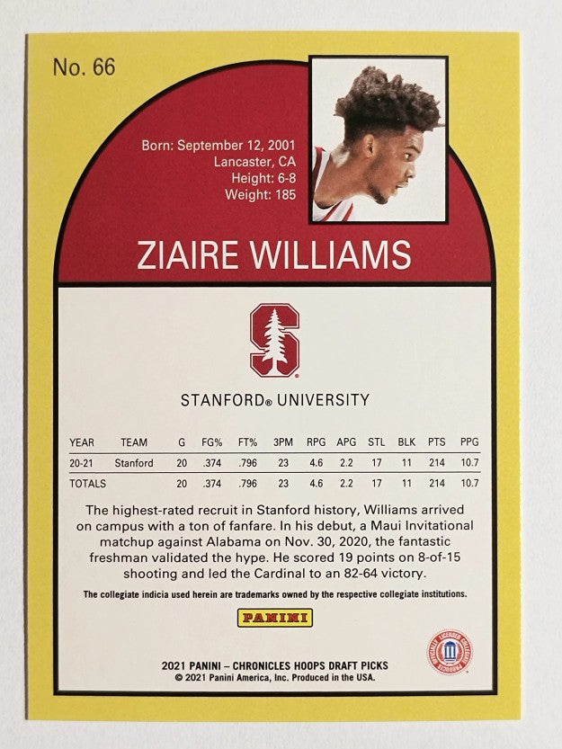 2021-22 Panini Chronicles Draft Picks #66 Ziaire Williams/Hoops Retro